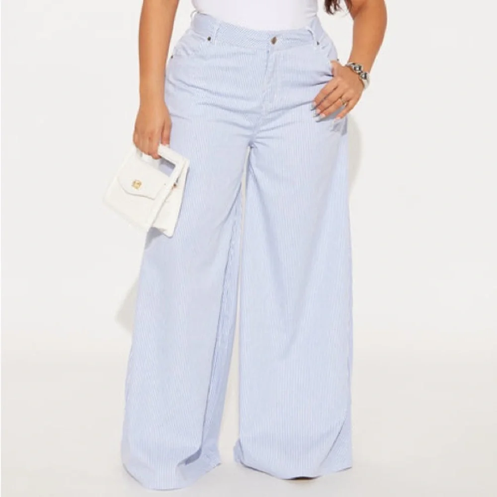 ๐ Fashion Nova Tammy Striped Wide Leg Pant - Blue/White Size XL - Picture 1 of 4